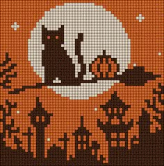 an orange and black cross stitch pattern with cats