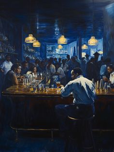 a painting of people sitting at a bar