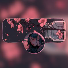 a cell phone with an image of a woman and flowers on the screen, as well as a pink background