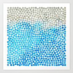 a blue and green abstract art print with circles on the bottom, in white background