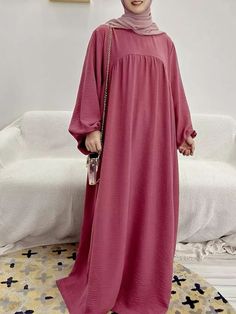 Women Muslim Dress Ramadan Prayer Garment Abaya Dubai Islam Eid Crepe Balloon Sleeve African Turkey Robe Without Hijab#gift#abaya #pinkabaya #turkish #muslimahstyle #modesty #modestclothing 1 Ramadan, Plain Abaya, Ramadan Dubai, Muslim Long Dress, Islam Hijab, Casual Abaya, Long Dress For Women, Dubai Abaya, Open Abaya