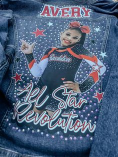 We can design and print anything you like on these jackets!  Team sports, or any design you love, just let us know!  We can also add upgrade options such as bling and pocket prints as well...Please note we use various brands of jackets, but all the ones we have used are true to size.  They are categorized by Men's, Women's and youth!  These are regular length deneim jackets, not cropped. Customized Jackets Ideas, Cheer Mom Jean Jacket, Cheer Jean Jacket, Cheer Swag, Cheer Jackets, Letterman Jacket Patches, Cheerleading Coach, Jean Jacket Diy, Custom Jean Jacket