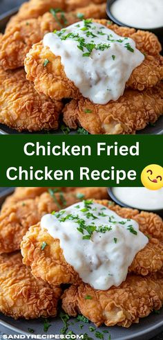 fried chicken is served with ranch sauce and parsley on the side for an easy dinner or appetizer