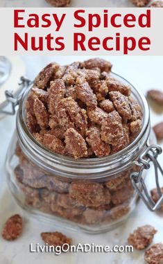 an easy spiced nuts recipe in a glass jar