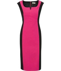 a women's dress with black and pink trims on the sides, front view