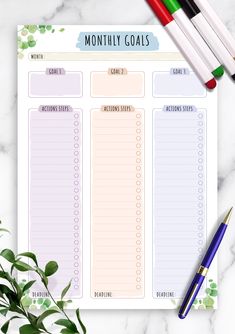 the free printable daily planner is on top of a table with markers and pens