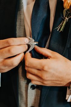 Groom attaching on a silver bird tie clip to navy tie clip Groom Accessories Wedding, Wedding Tie Clip, Groom Buttonholes, Wedding Sunglasses, Groom Fashion, Groom Shoes, Wedding Tie