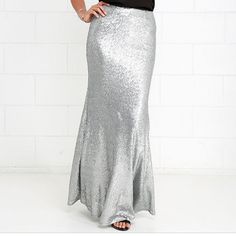 New Without Tags Sequin Maxi Skirt Sold Out Online White Sequin Skirt, Sequin Skirt Long, Sequin Maxi Skirt, Sequin Skirts, Silver Sequin Skirt, Long Flared Skirt, Maxi Sequin Skirt, Cocktail Skirts, Flare Maxi Skirt