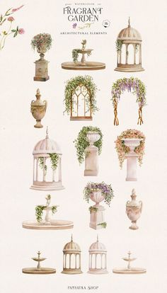 an illustration of different types of vases and flowers