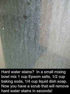 Hard water stains in the glass shower doors. Haven't tried this one yet... 1000 Lifehacks, Hard Water Stain Remover, Hard Water Stains, Diy Cleaners, Cleaners Homemade