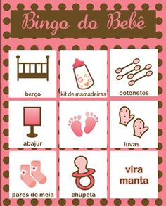 a pink and brown poster with baby items on it