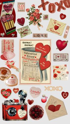 an assortment of valentine's day items and greeting cards