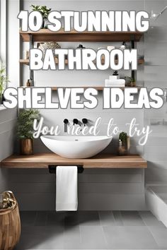 Explore creative bathroom shelves ideas that maximize space while adding elegance and practicality to your bathroom décor. Marble Counter Bathroom, Bathroom With Black Hardware, White Bathroom Marble, Wood Shelves Bathroom, Wire Basket Shelves, Basement Shelving, Shed Shelving, Floating Shelf With Drawer, Counter Bathroom