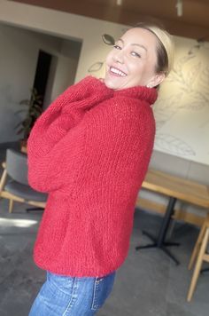 Red Turtleneck Mohair Sweater Handknit Mohair Red Pullover - Etsy Perfect Cardigan, Red Jumper, Red Turtleneck, Luxury Christmas, Red Pullover, Turtle Neck Jumper, Thick Sweaters, Christmas Gift For Her, Wool Turtleneck