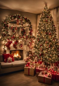 #ChristmasTree #HolidayDecor #FestiveVibes #XmasJoy #TreeLighting #SeasonalSpirit #WinterWonderland #MerryAndBright #ChristmasMagic #TisTheSeason Romantic Christmas Decorations, Christmas Tree Decoration Aesthetic, Christmas Tree With Presents Aesthetic, Cute Christmas Living Room, Presents Aesthetic Christmas, Warm Christmas Tree Ideas, Fancy Christmas Aesthetic, Christmas Decor Ideas Classic, Christmas Elegant Decor