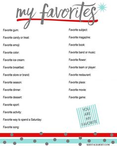 a printable list for my favorites