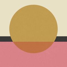 an orange and yellow circle on top of a pink, beige, and black background