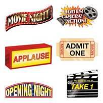 various movie themed stickers are shown in this image, including an advertise sign