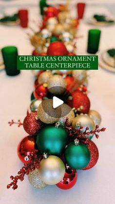 a christmas ornament table centerpiece with ornaments