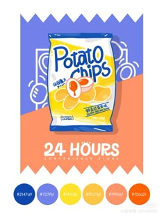 potato chips with 24 hours advertise on the front and back side, in different colors