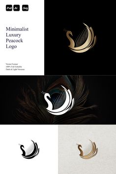 the minimalist luxury peacock logo is designed in gold and black, as well as an elegant