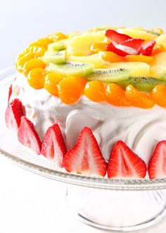 there is a cake with fruit on it