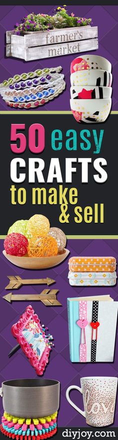 the cover of 50 easy crafts to make and sell with pictures of different items on it