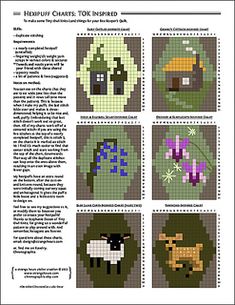 cross stitch pattern with pictures of different animals and plants in them, including sheeps