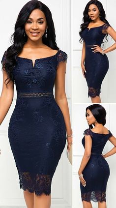 Navy Blue Dinner Dress, Elegant Blue Dress Classy, Formal Dinner Dress Classy, Simple Dinner Outfits, Y2k Lace Dress, Navy Blue Dress Outfit, Navy Blue Bodycon Dress