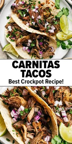 Carnitas tacos recipe crockpot Pulled Pork Taco Crock Pot Recipes, Healthy Carnitas Recipe, Pork Shoulder Tacos Crockpot, Cinco De Mayo Crockpot Recipes, Tacos Tuesday Recipes, Chuck Roast Taco Recipes, Crockpot Pork Tacos, Mexican Tacos Recipes, Crockpot Mexican Recipes