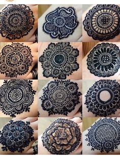 several pictures of hendi designs on someone's hand