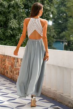 Grey Open Back Halter Lace Long Dress Bridesmaid Dress Long Dress Bridesmaid, Open Back Long Dress, Formal Dresses Australia, Grey Long Dress, Cheap Formal Dresses, Bride Gown, Dresses Australia, Grey Bridesmaid Dresses, Mint Dress