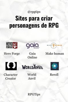 a bunch of logos that are on top of a piece of white paper with the words sites para criar personagenas de rrp