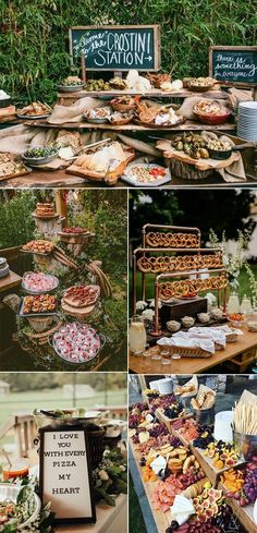 a table filled with lots of different types of food and desserts on top of it