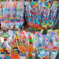 there are many candy lollipops in plastic bags