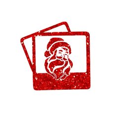 a red and white photo with santa claus on it's face, in the shape of a rectangle