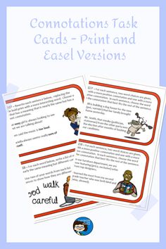 Connotations - task cards for practicing this vocabulary and reading skill, with both print and digital versions included, from Classroom in the Middle Shades Of Meaning, Word Meanings, Language Arts Teacher, Vocabulary Lessons, Language Arts Classroom