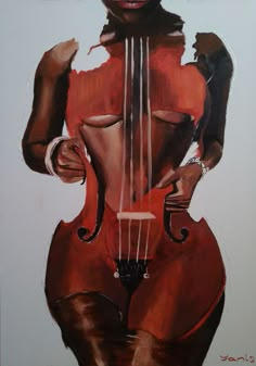 a painting of a woman holding a violin