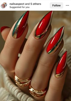 Dark Nail Designs, Red And Gold Nails, Dark Nail, Beauty Nails Design, Gold Nail