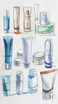 a bunch of different types of glassware are shown in this sketching style image