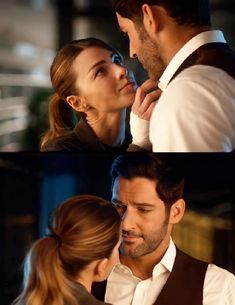 two pictures of a man and woman in love, one is kissing the other's forehead