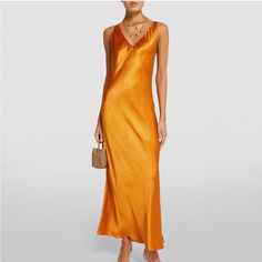 Vince Satin V Neck Maxi Dress Brand New. Size Large. Bought On Whim Late Summer 2023 And Never Wore It. Kept Hung In Closet, Pet-Free And Smoke-Free Home. Paid $280. Also Communication And Transaction Will Be Handled Thru Poshmark Alone. Thank You! V Neck Maxi Dress, Orange Satin, Satin Maxi Dress, Late Summer, Sleeveless Maxi Dress, Summer 2023, Dress Brands, Communication, Maxi Dress