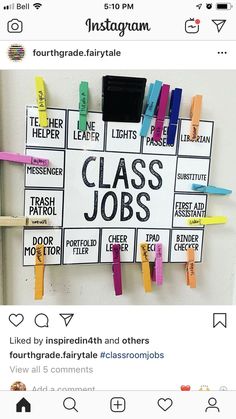 an instagram page with the words class jobs written on it and pinned to a bulletin board