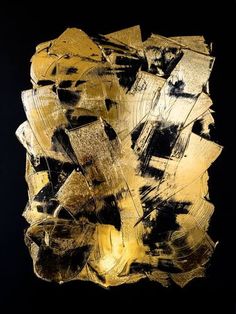 an abstract painting with black and yellow colors