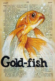 a goldfish on an old book with the words god - fish written in it