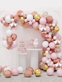 Rose Gold Balloon Garland, Christening Balloons, Gold Balloon Garland, 1st Birthday Party Decorations, Gold Confetti Balloons, White Confetti, Rose Gold Confetti, Rose Gold Balloons