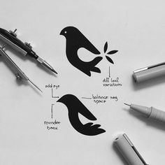 several different types of pens on top of a piece of paper