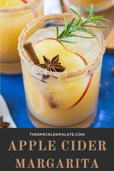 an apple cider margarita is garnished with cinnamon and star anise