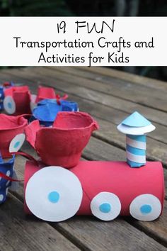 some paper cups that are on top of a table with the words fun transportation crafts and activities for kids