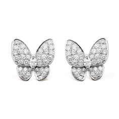 Two Butterfly earrings, white gold, round and marquise-cut diamonds; diamond quality DEF, IF to VVS. REFERENCE VCARB82900 STONE: Diamond: 70 stones, 1.67 carats CLASP: Clip back with detachable stem in white gold Van Cleef Butterfly, Van Cleef And Arpels Jewelry, Van Cleef & Arpels, Van Cleef And Arpels, Womens Earrings Studs, Butterfly Jewelry, Van Cleef Arpels, Van Cleef, Butterfly Earrings